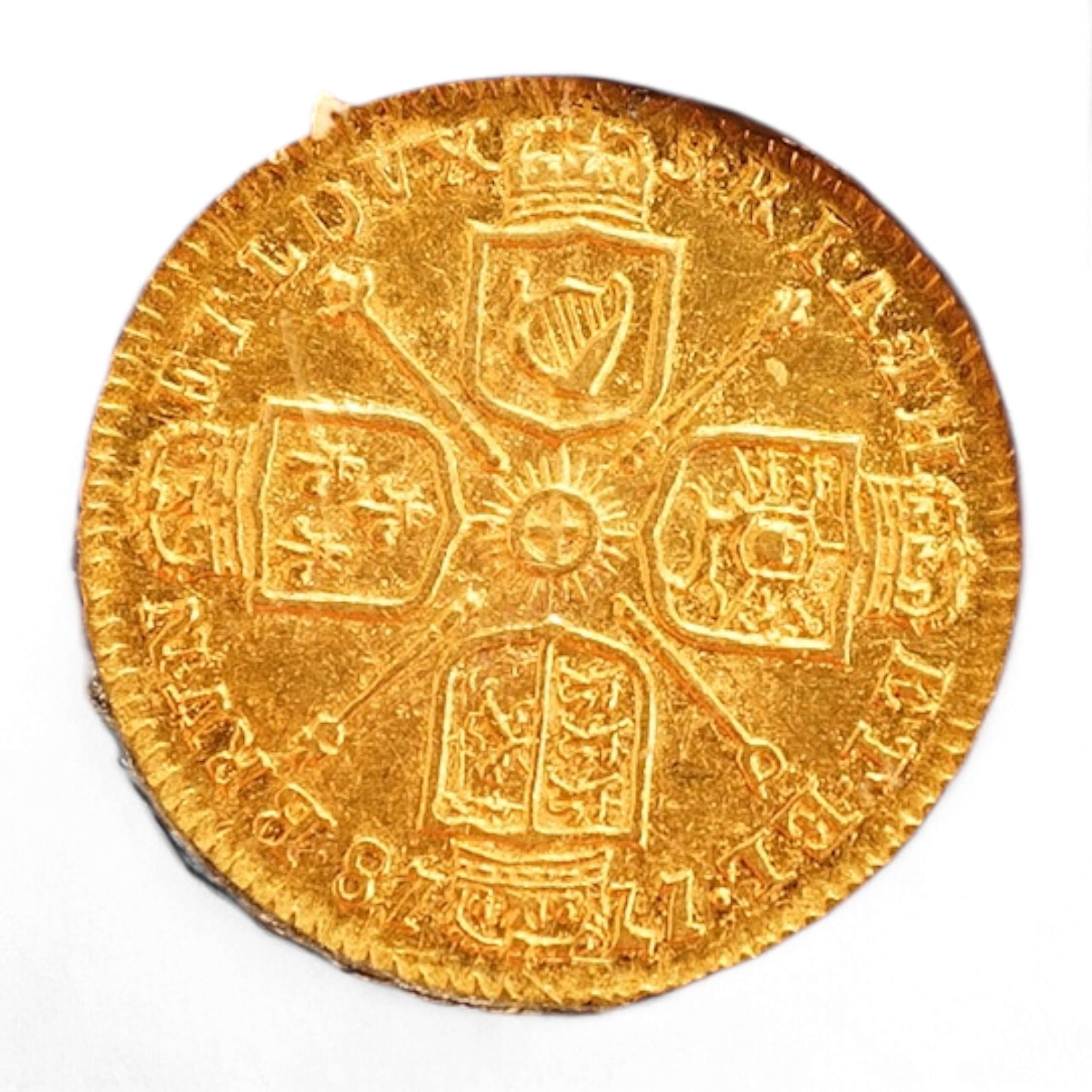 British gold coins, George I, gold quarter guinea, 1718, VF, cased with London mint office certificate of authenticity